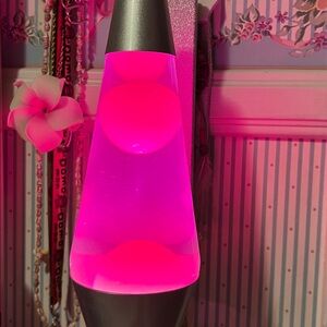 Vintage Y2K 14.5'' Lamp Lava Pink Silver base Tested Works Retro Decor Light